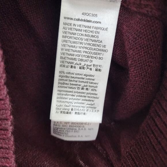 Calvin Klein Wine Burgundy Quarter Zip Pullover Sweater Men's Size Small - Picture 4 of 5